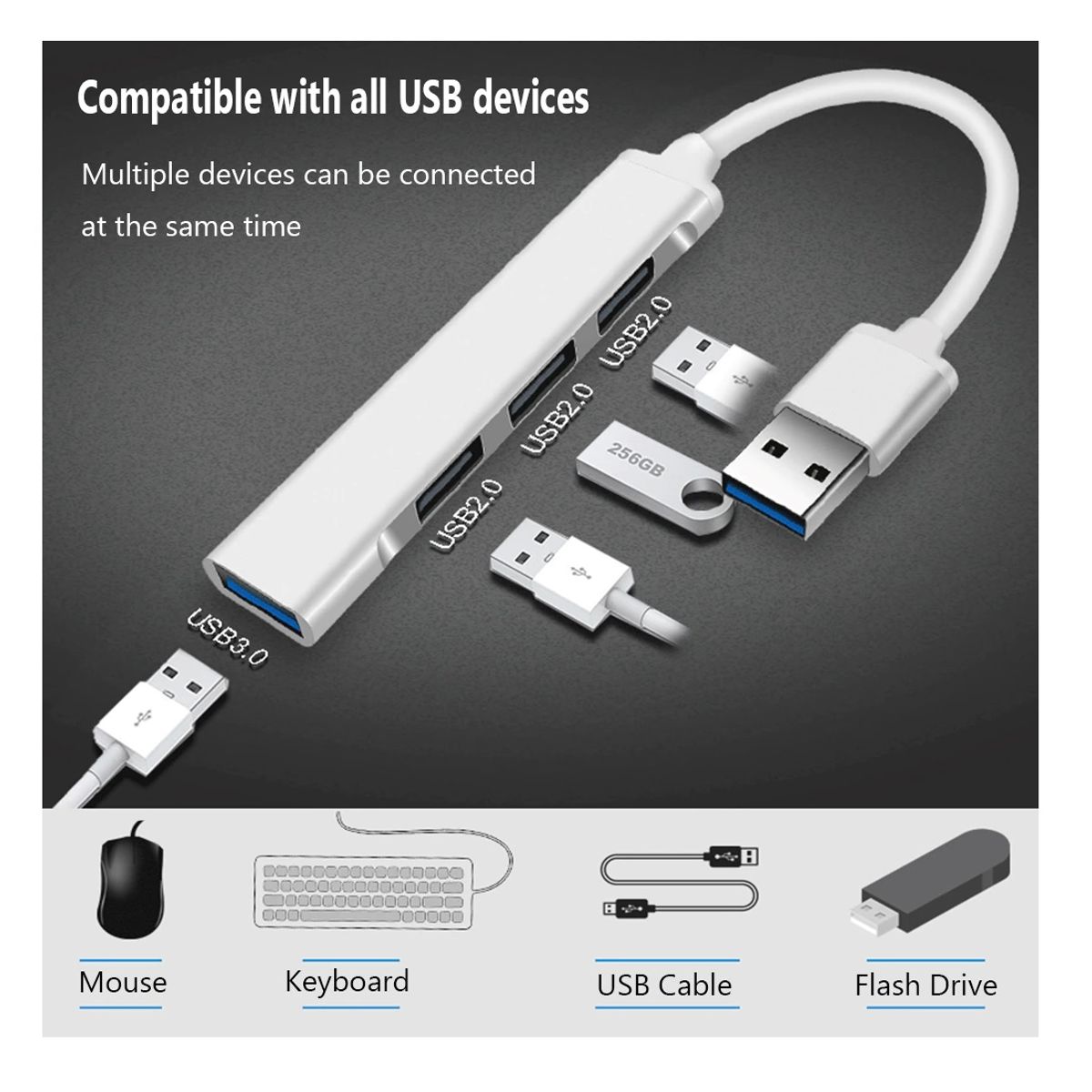 OEM - HUB USB 4 Puertos USB 3.0 de ALUMINIO para PC, Laptop y Android