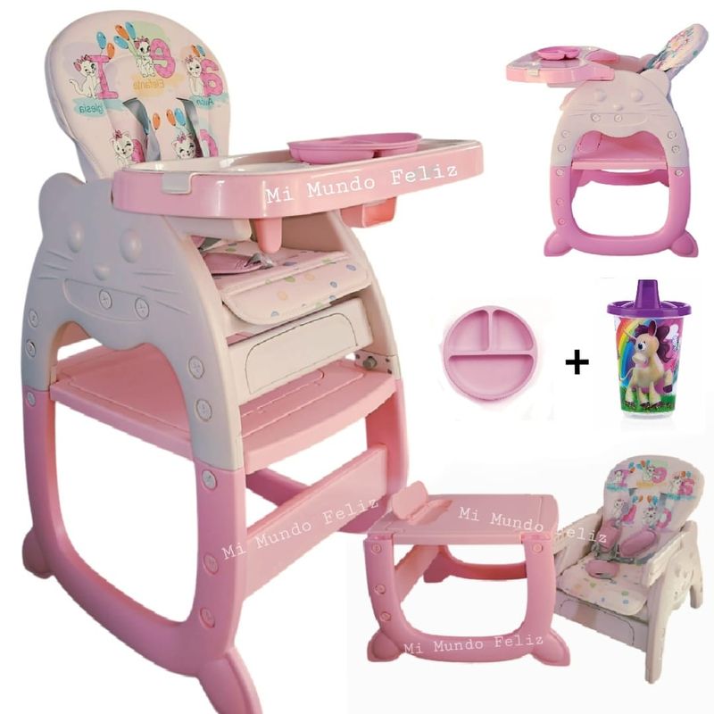 BABY HAPPY - Silla de Comer para Bebe 3 en 1 Multifuncion Principessa