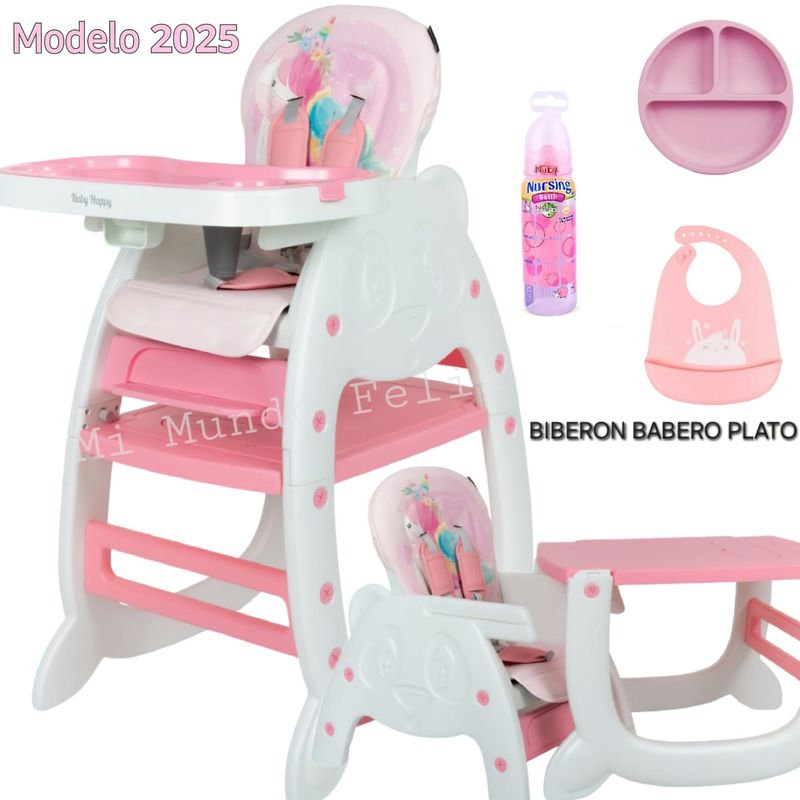 BABY HAPPY - Silla de Comer para Bebe 3 en 1 Multifuncion Pink