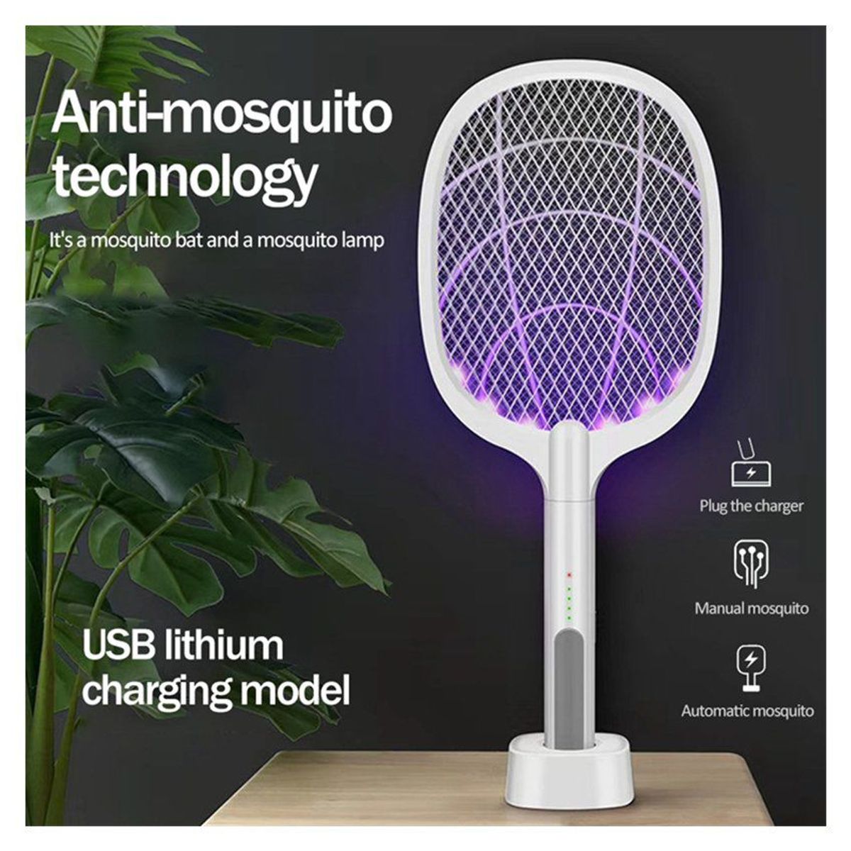 GENERICO - Raqueta electrica original elimina moscas zancudo con luz ultravioleta