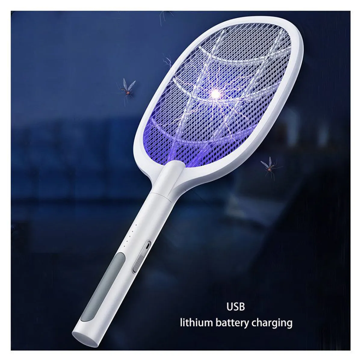 GENERICO - Raqueta electrica original elimina moscas zancudo con luz ultravioleta