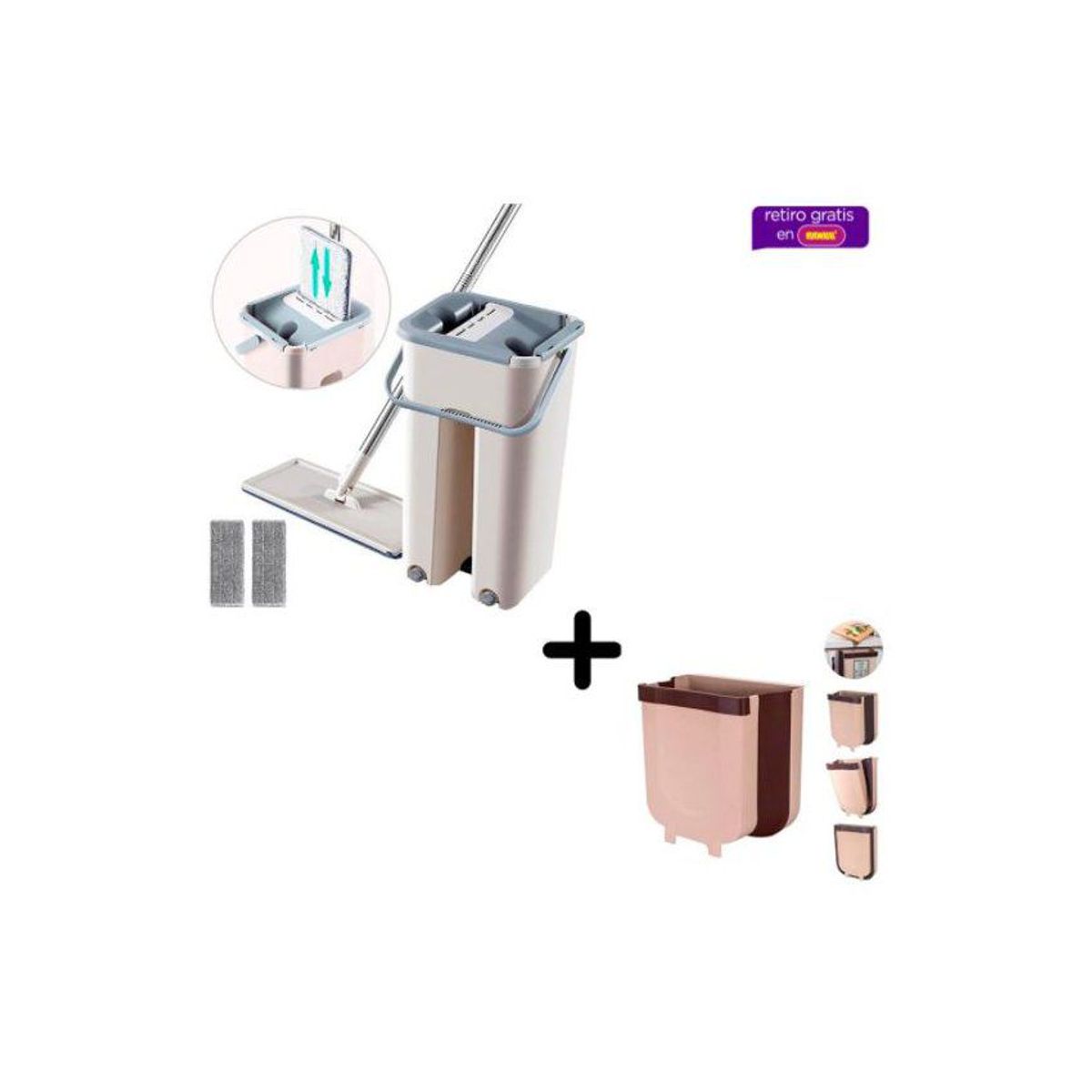 GENERICO - Balde con trapeador 360° 2 mopas mas reegalo