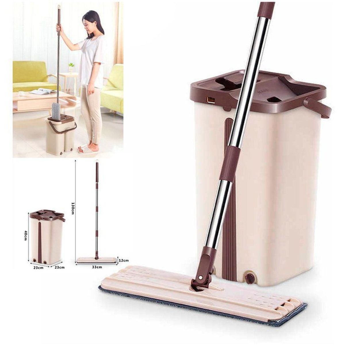 GENERICO - Balde con trapeador 360° 2 mopas limpieza multiuso