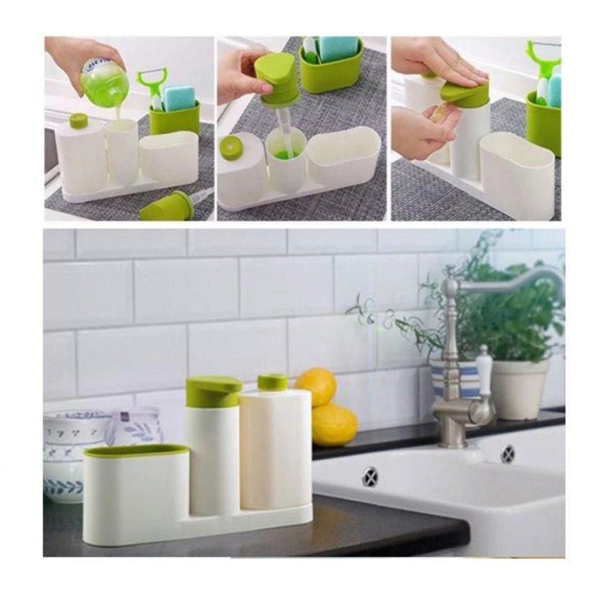 GENERICO - Organizador  dispensador de jabon liquido, ayudin 3 en 1