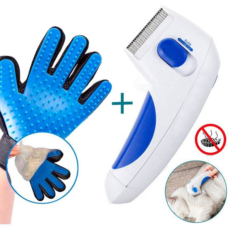 GENERICO - Peine eléctrico contra garrapatas + guante removedor de pelo