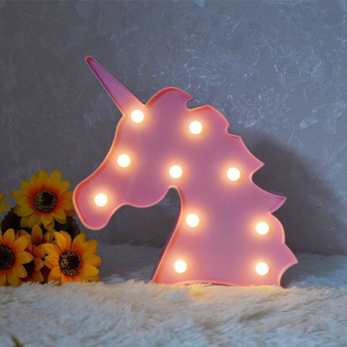 GENERICO - Lámpara led cabeza de unicornio decoración 10 luces - rosado