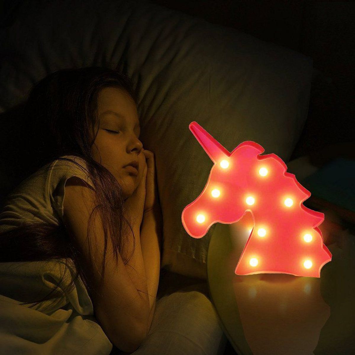 GENERICO - Lámpara led cabeza de unicornio decoración 10 luces - rosado