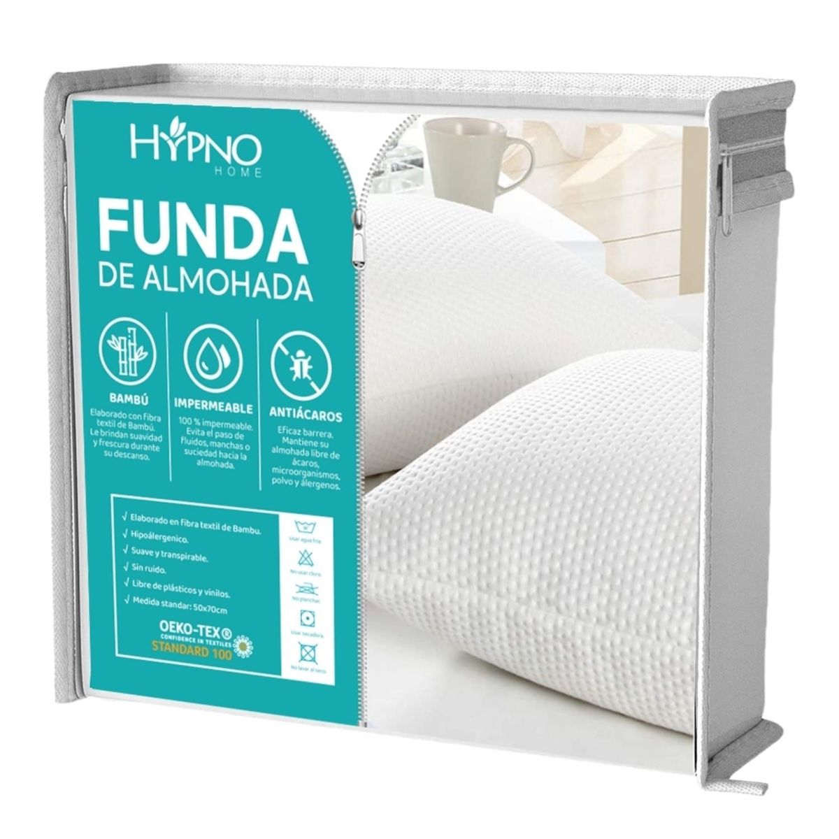 HYPNO HOME - Funda de Almohadas Impermeable 50x70cm De Bambú x2 Unids - Blanco