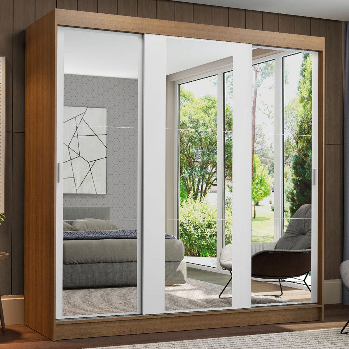 MADESA - Ropero Reno 3 Puertas Corredizas con Espejos