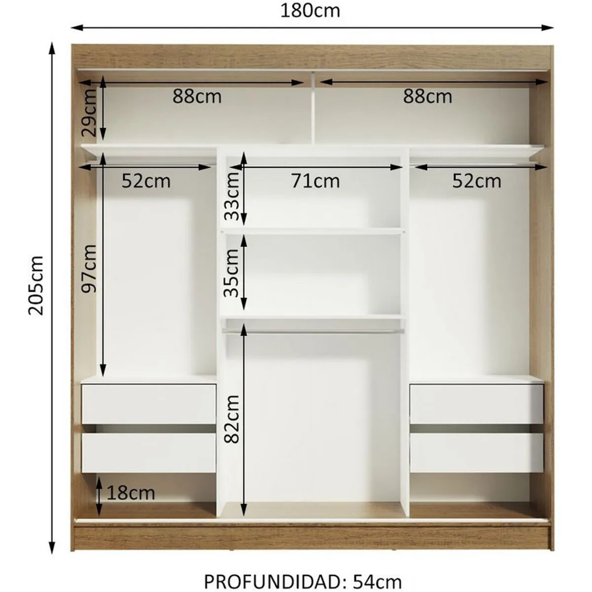 MADESA - Ropero Reno 3 Puertas Corredizas con Espejos