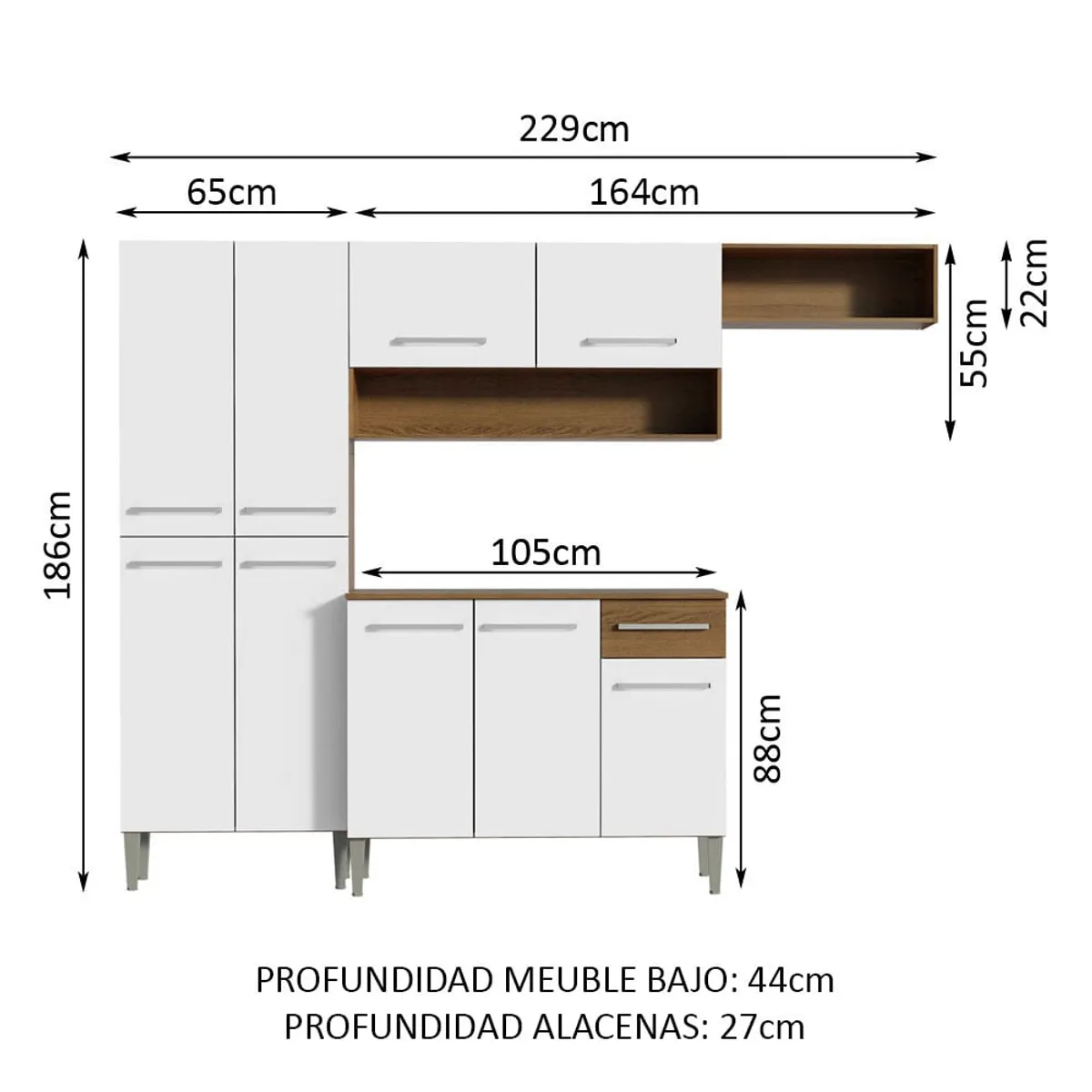 MADESA - Mueble de Cocina Integral Emilly Top 229 cm