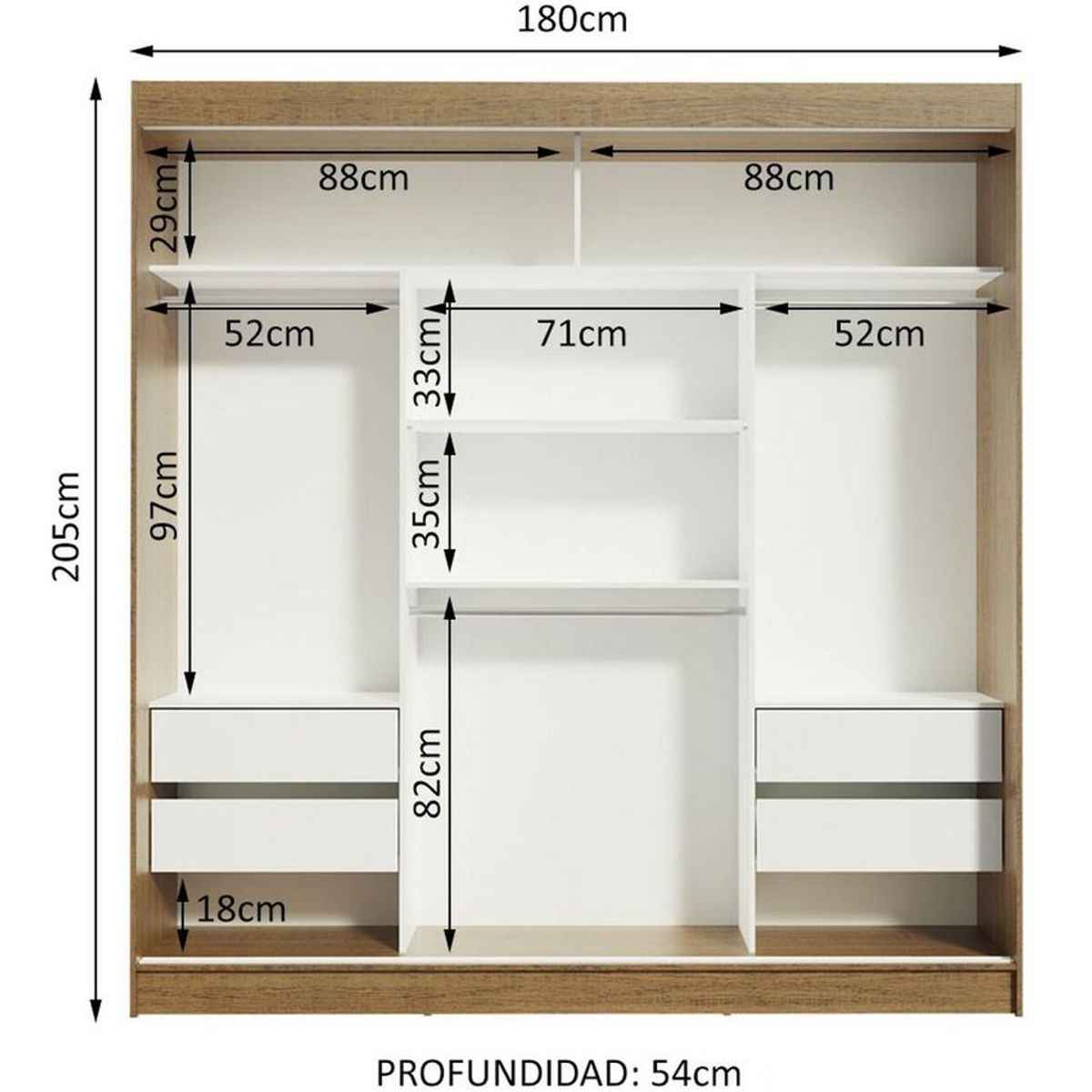 MADESA - Ropero Reno 3 Puertas Corredizas con Espejos