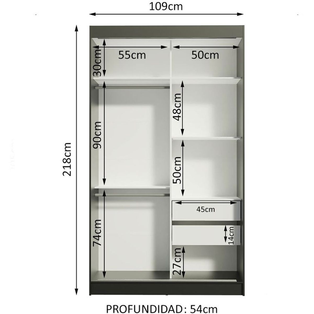 MADESA - Ropero Tokio 2 Puertas Corredizas 2 Cajones