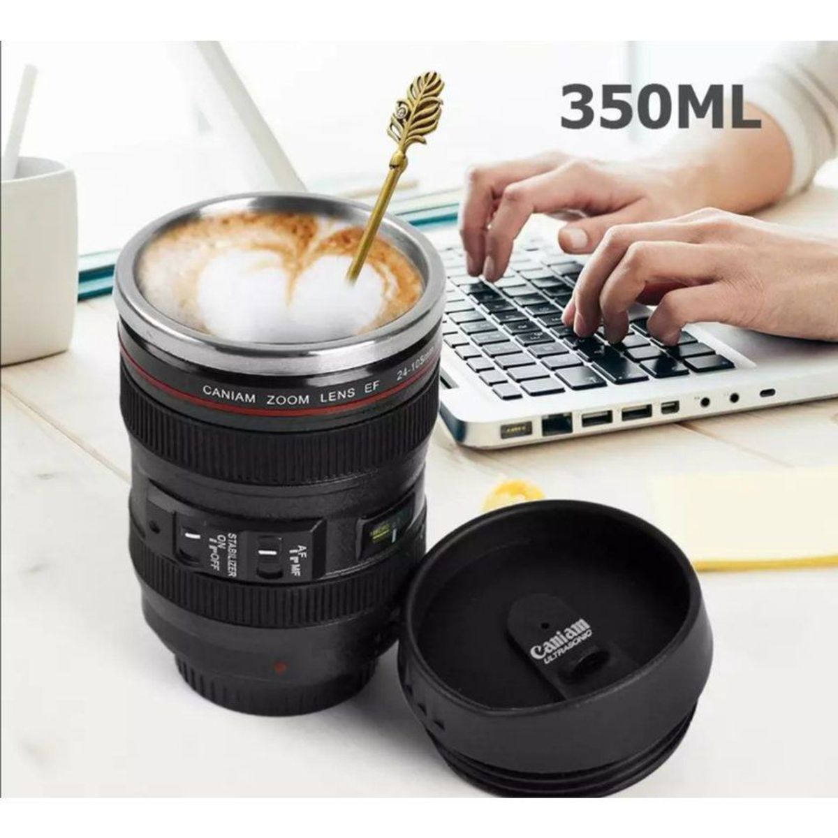GENERICO - Taza termica en forma de lente fotografico negro