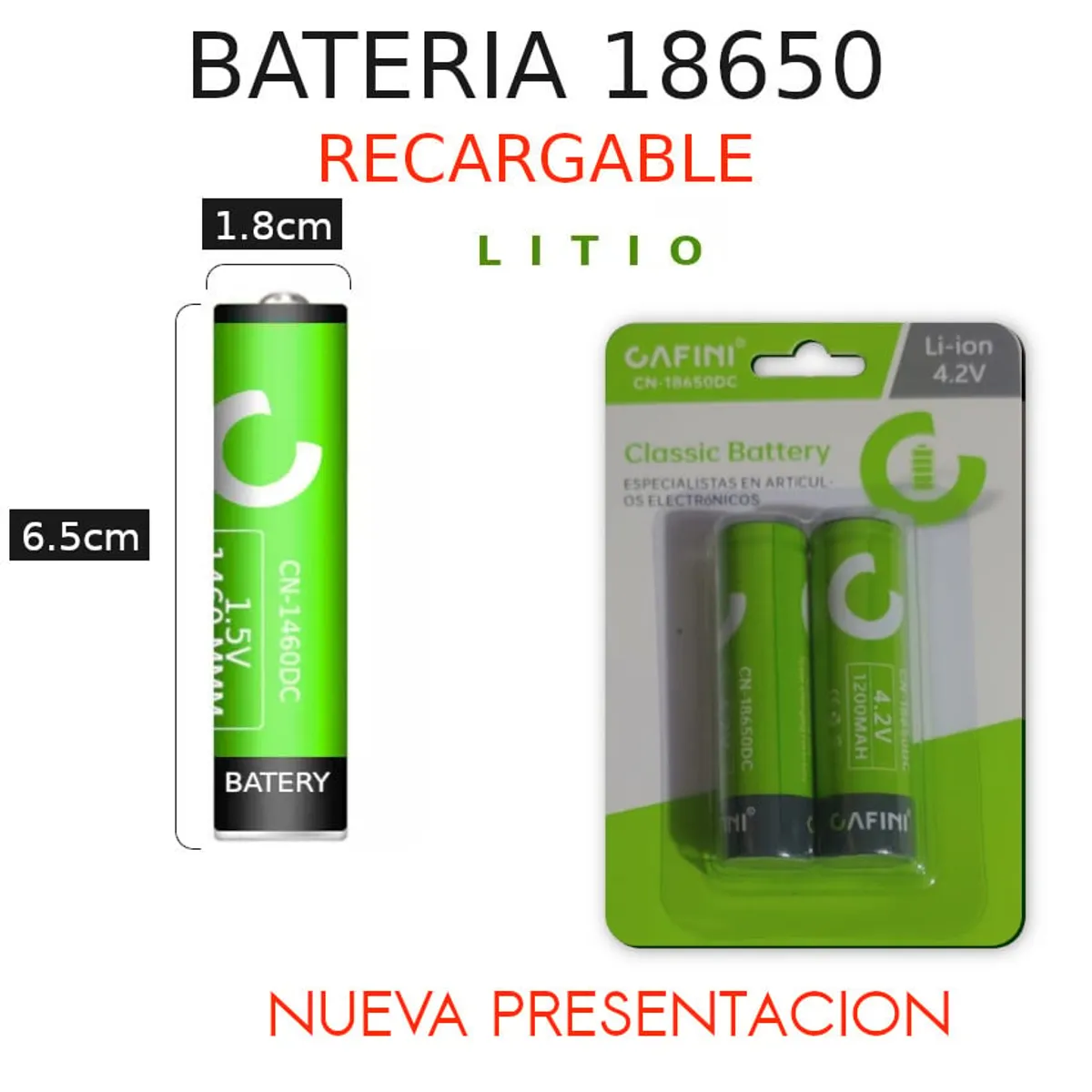 CAFINI - Pack 2 baterias pilas litio recargable li ion 18650 3.7v 4.2v max