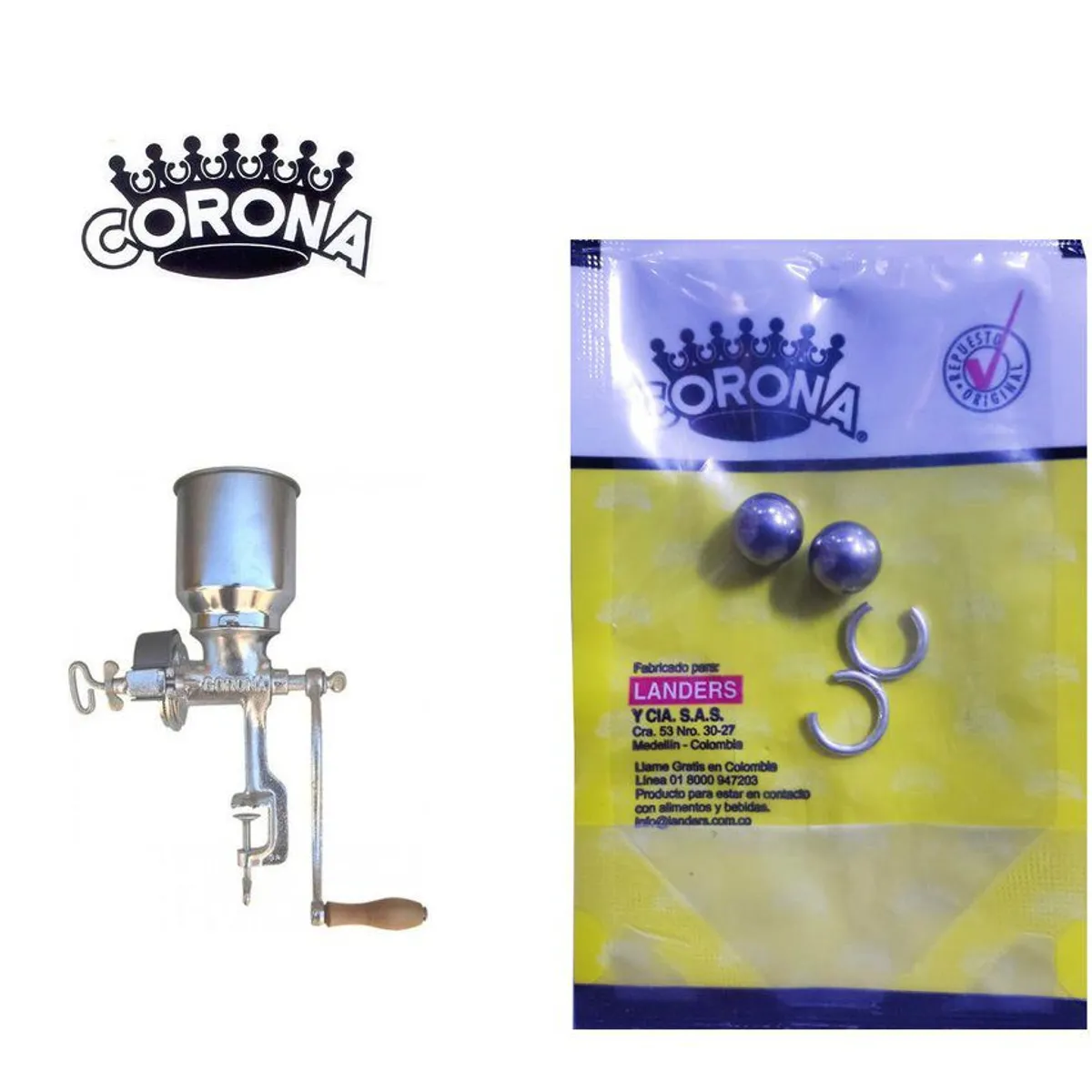CORONA - Juego x 2 bolas de acero + arandelas para molino corona
