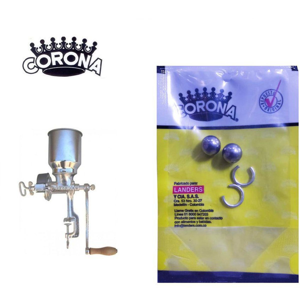 CORONA - Juego x 2 bolas de acero + arandelas para molino corona
