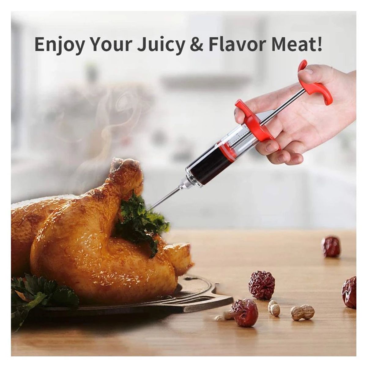 GENERICO - Jeringa de pavo herramientas de hornear inyector de condimentos carnes