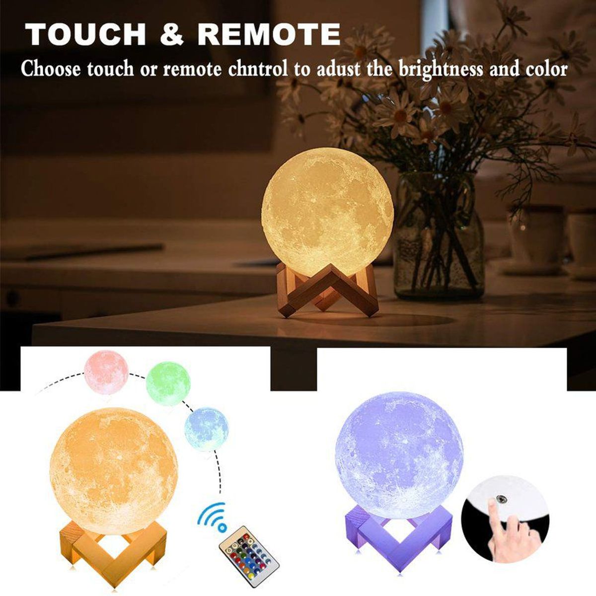 GENERICO - Lámpara luna 3d  control remoto recargable usb