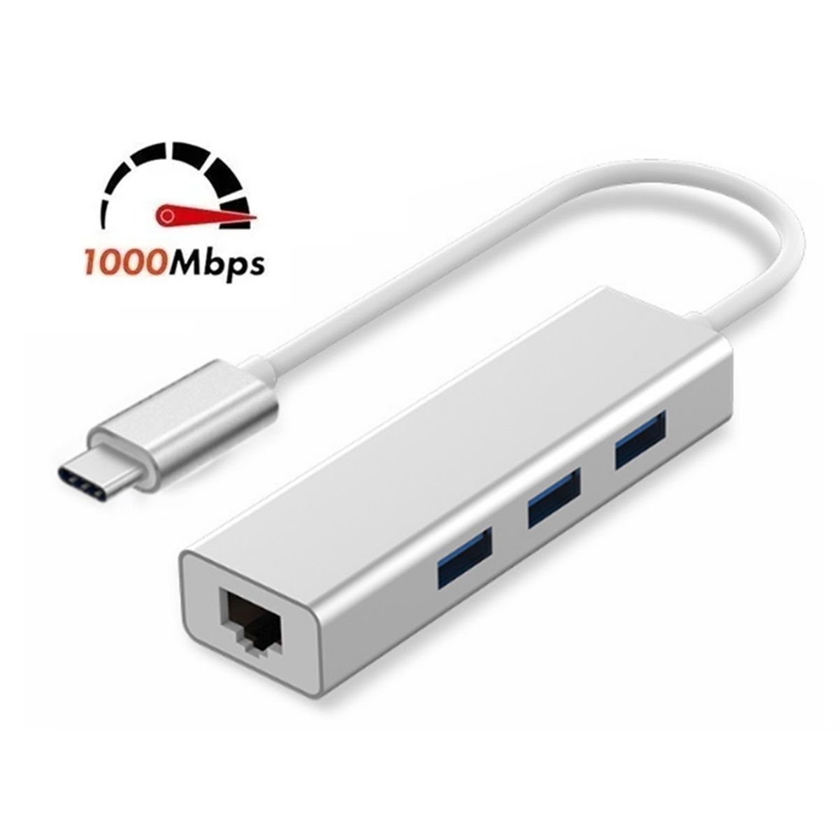 OEM - Hub Adaptador Tipo C a Rj45 Gigabit + 3 Puertos USB 3.0 Windows, MAC