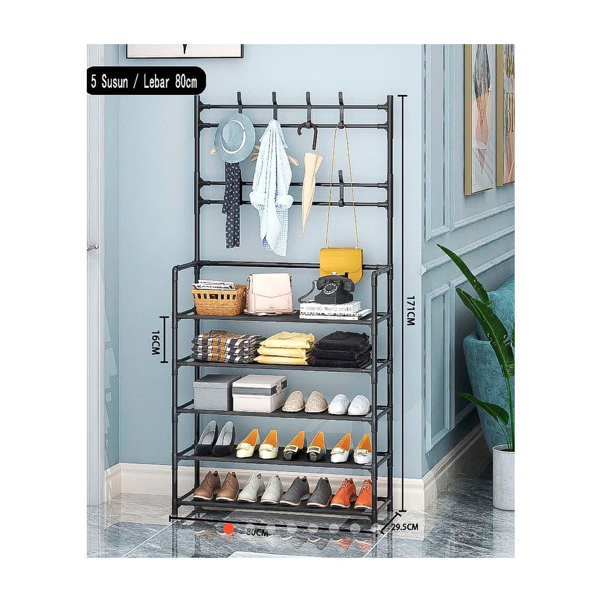 GENERICO - Zapatera Organizador Estante 5 Niveles Grande Negro Con Codos