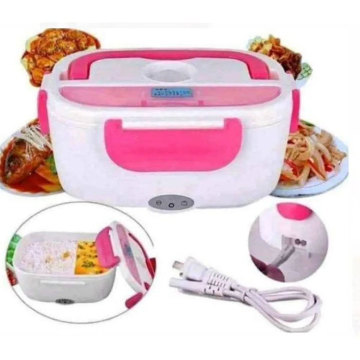 GENERICO - Lonchera electrica portatil + cucharita rosado