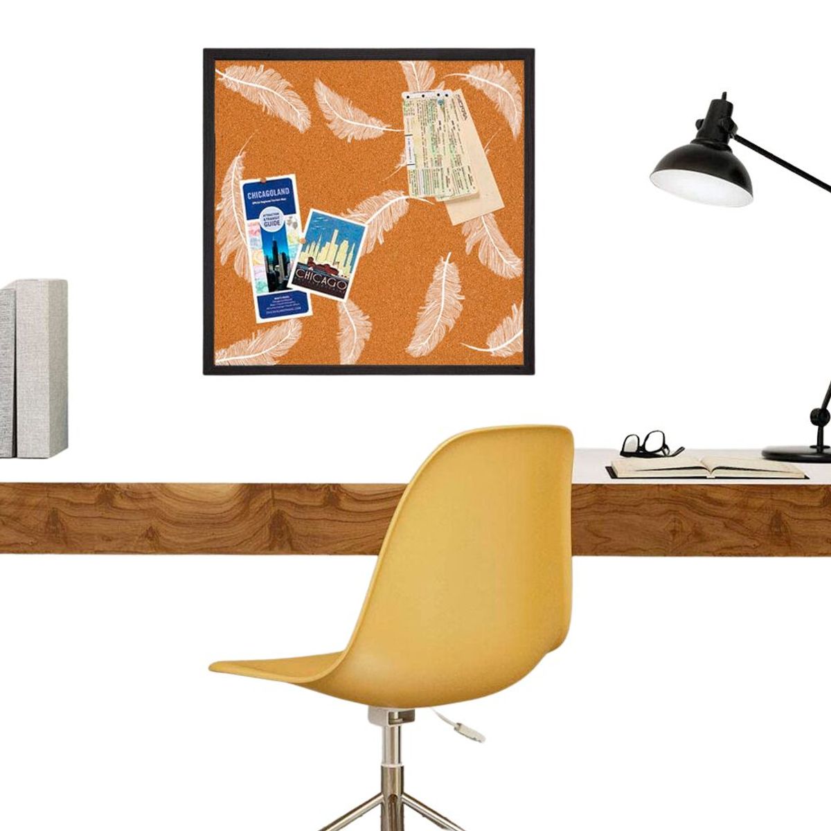 INSPIRA - Pizarra de Corcho con Marco de Madera para Fotos Decorativa Plumas