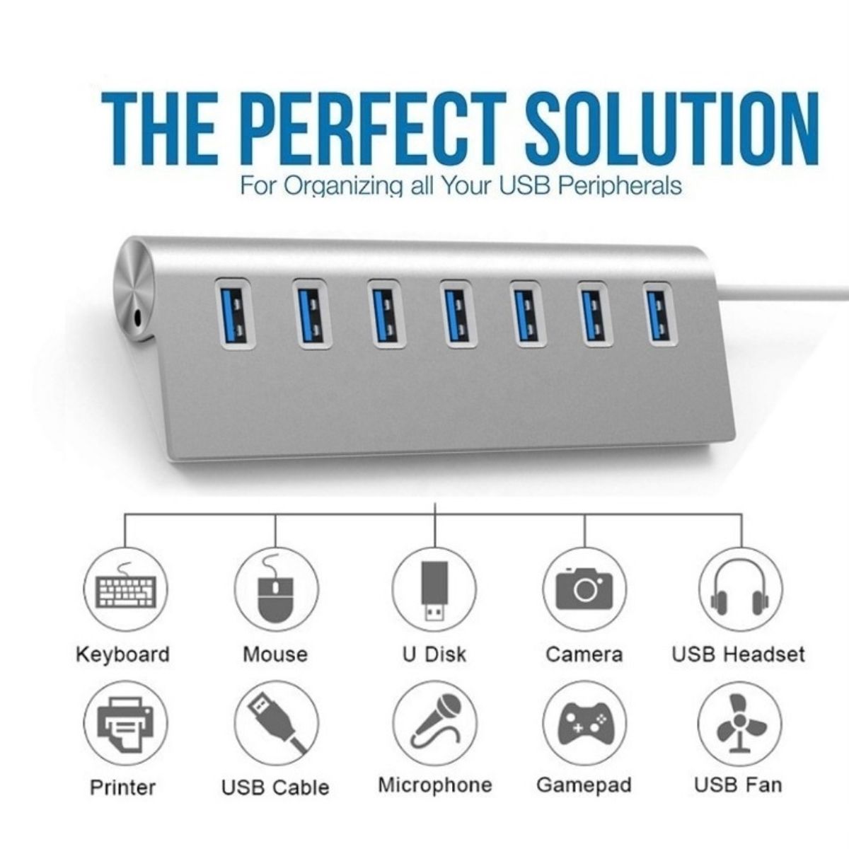 OEM - HUB con 7 puertos USB 3.0 de Aluminio Premium para MAC y Windows