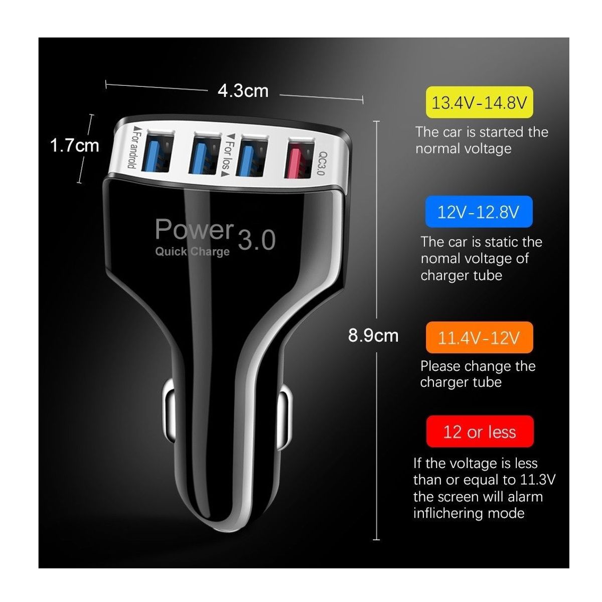 OEM - Cargador de Auto Carro 4 Puertos USB Carga Rapida QC3.0 35W