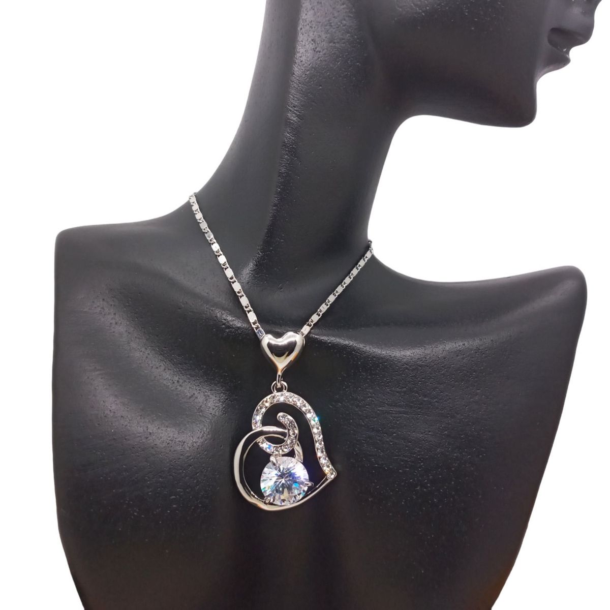 LUCYANA JOYAS Y ACCESORIOS - Collar para Mujer Corazón Cristal Blanco Bañado en Oro Blanco de 18K