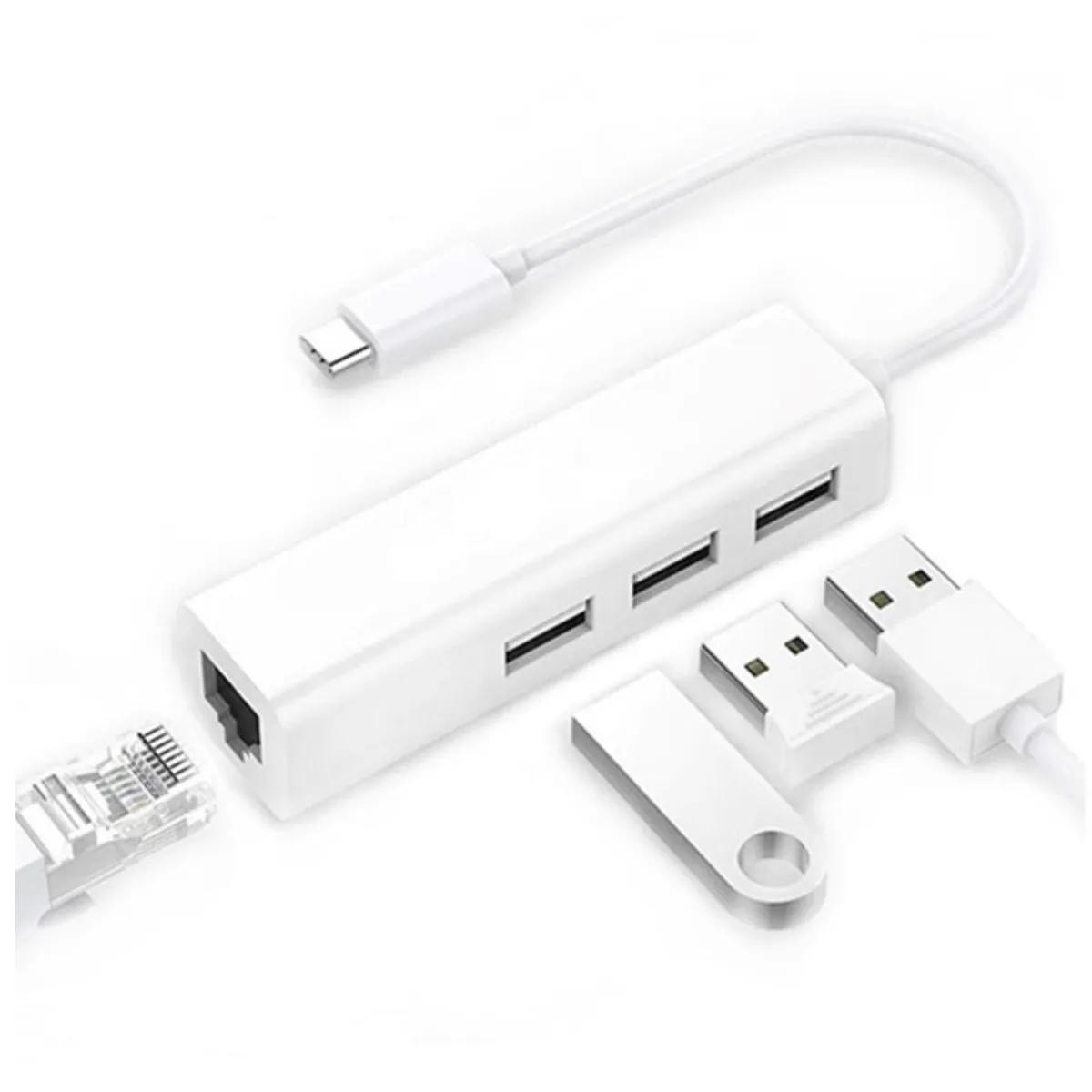 OEM - Hub Adaptador de Red Tipo C Rj45 LAN + 3 Puertos USB Windows, Mac