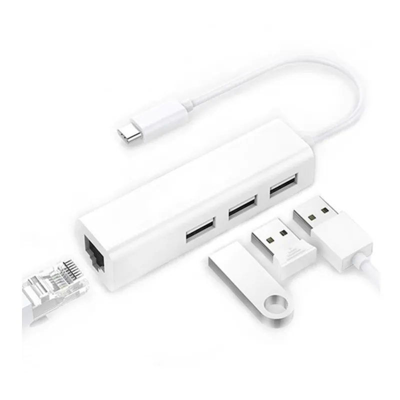 OEM - Hub Adaptador de Red Tipo C Rj45 LAN + 3 Puertos USB Windows, Mac