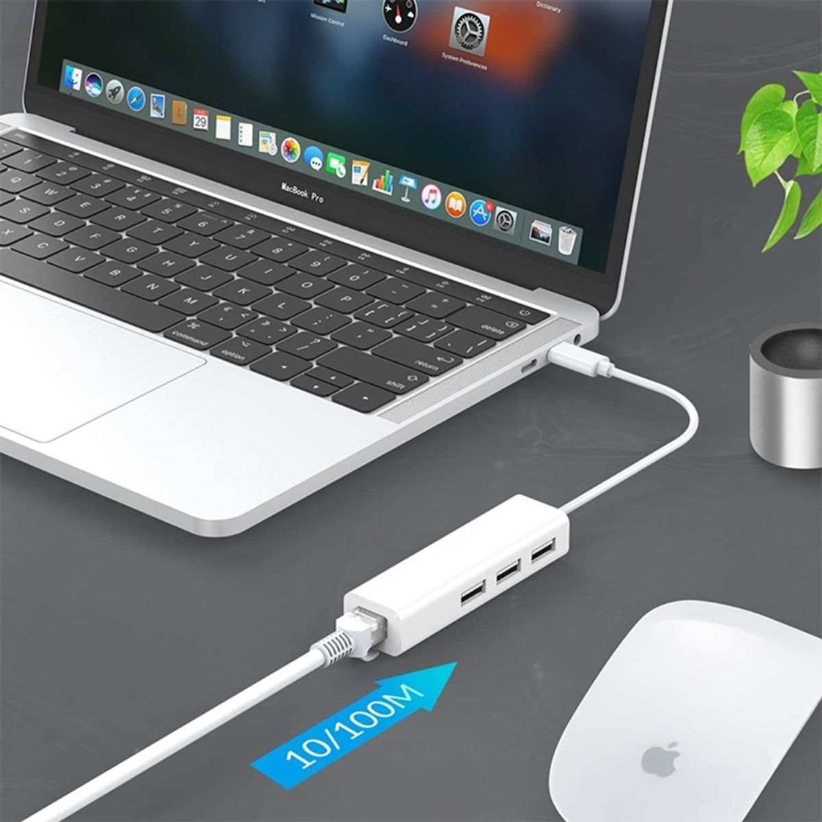 OEM - Hub Adaptador de Red Tipo C Rj45 LAN + 3 Puertos USB Windows, Mac