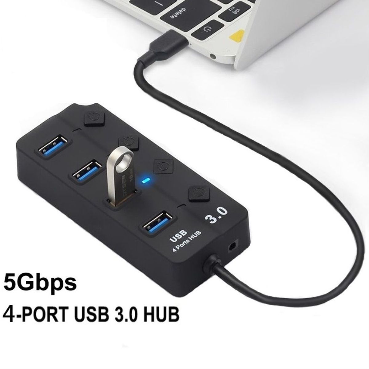 OEM - HUB Tipo Usb de 4 Puertos 3.0 con Interruptor individual 5Gbps