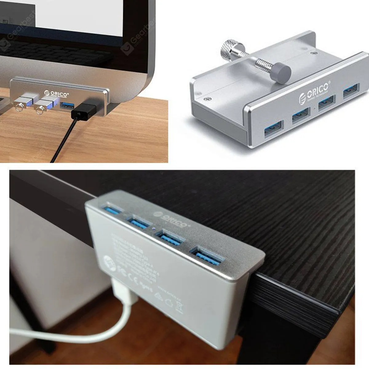 ORICO - Hub orico 4 puertos 2 in 1 + clip sujetador usb 3.0 aleacion metal