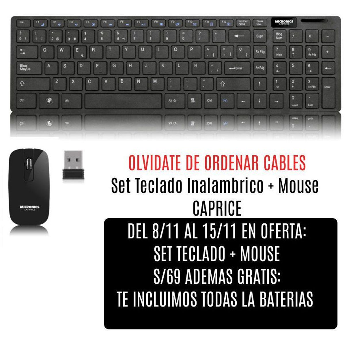 MICRONICS - Teclado inalambrico pc android laptop mac linux ipad  baterias