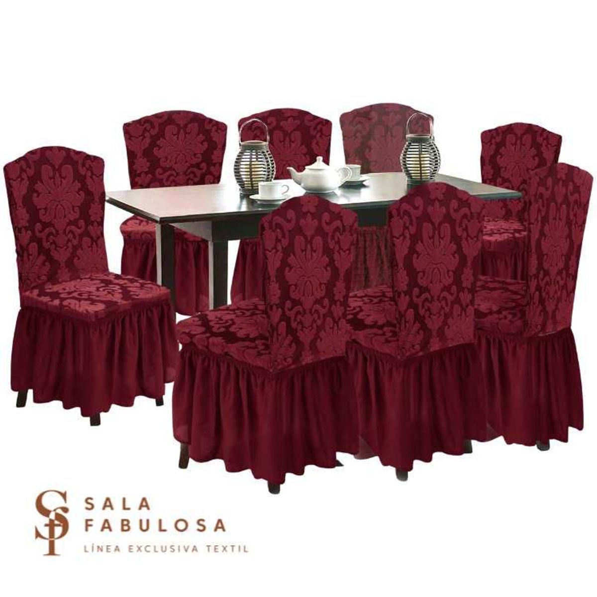 SALA FABULOSA - Funda de silla labrado 8 piezas sala fabulosa - Color guinda