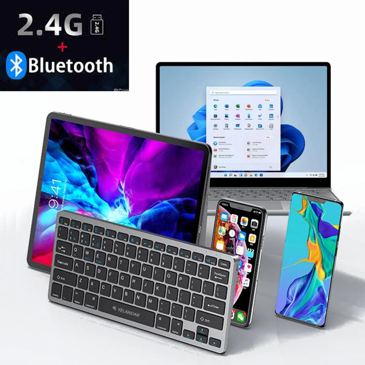 GENERICO - Teclado inalambrico Es bluetooth + wireless 2.4g conect 3 dispositivos