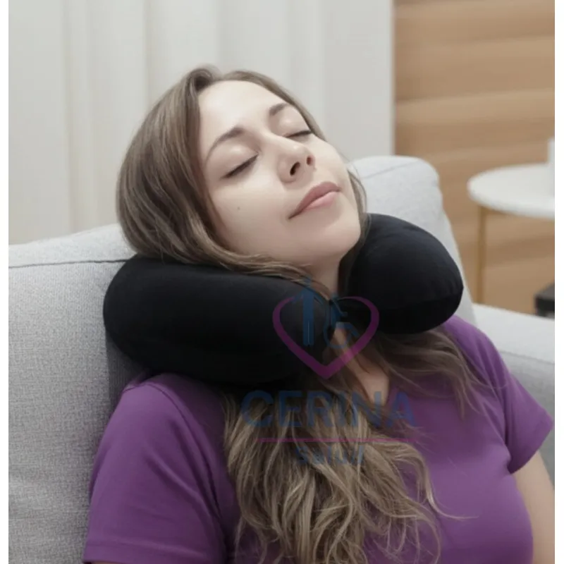 GENERICO - Cojin Cervical de Terciopelo para Viaje Color Negro