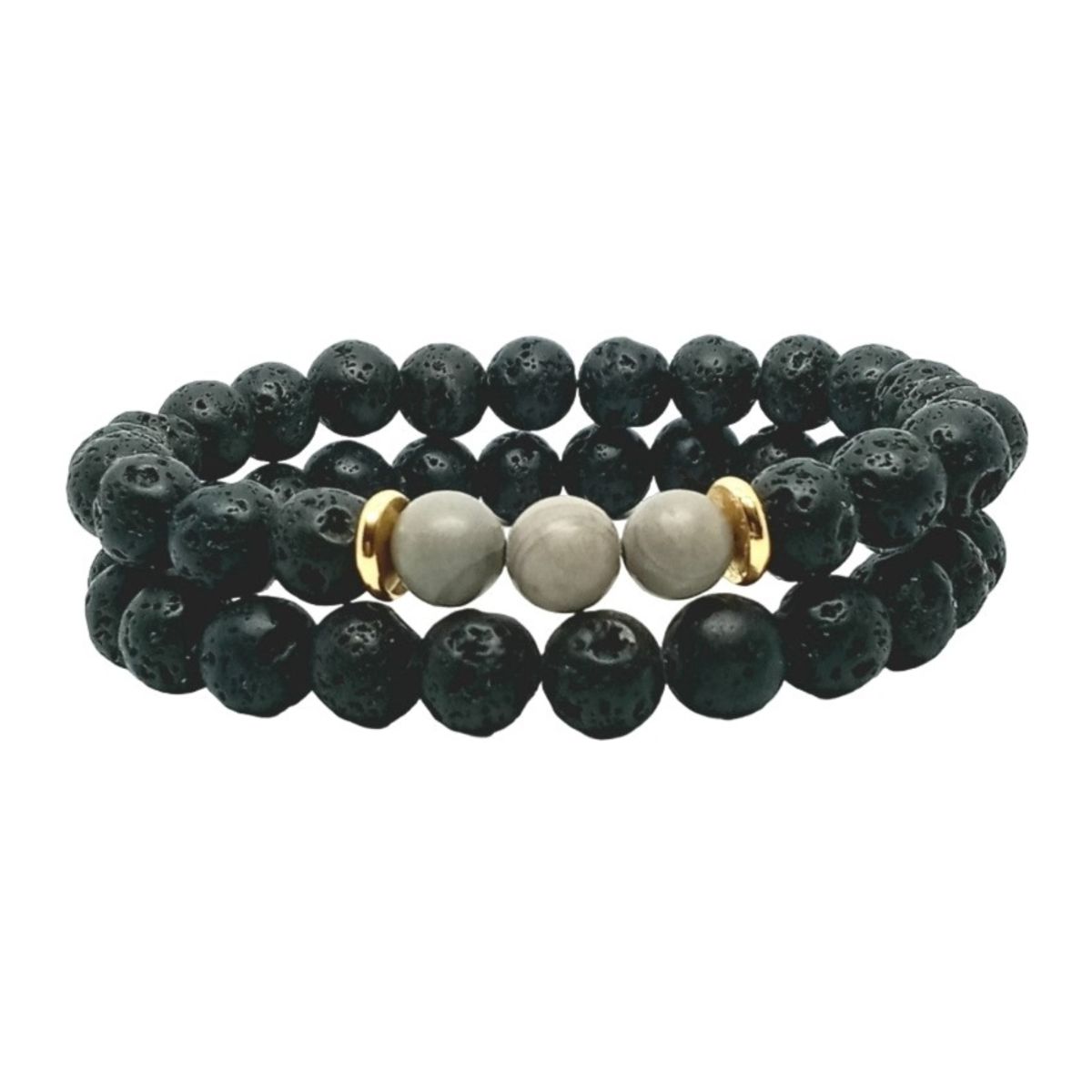 LUCYANA JOYAS Y ACCESORIOS - Juego de Pulsera para Hombre con Piedra Volcánica o Lava y Jaspe