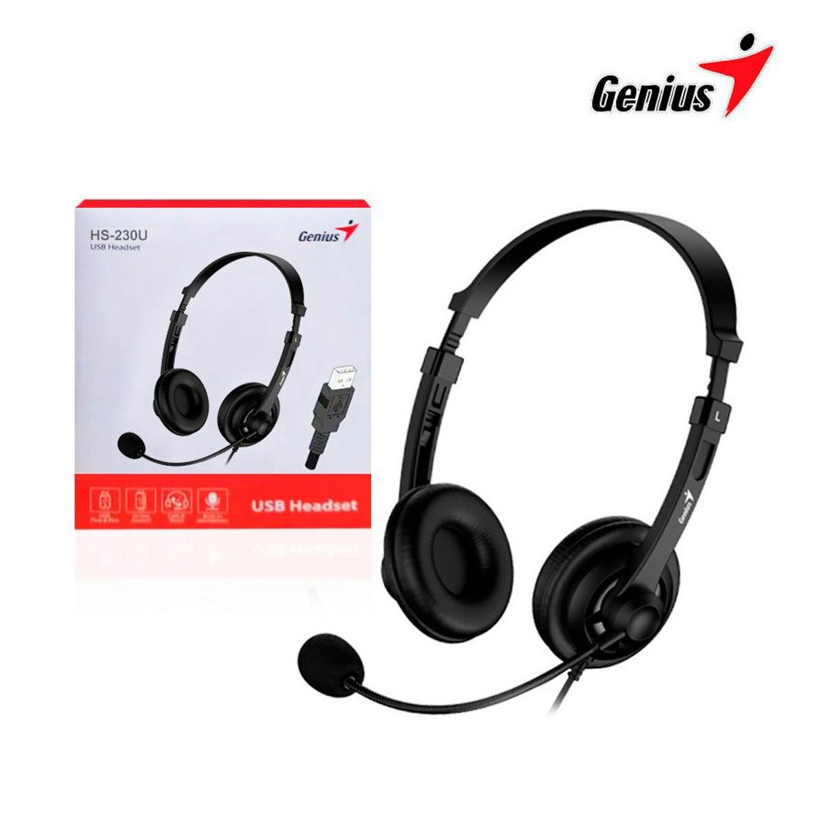 GENIUS - Audífono con Micrófono Genius HS-230U USB para PC Laptop - Negro