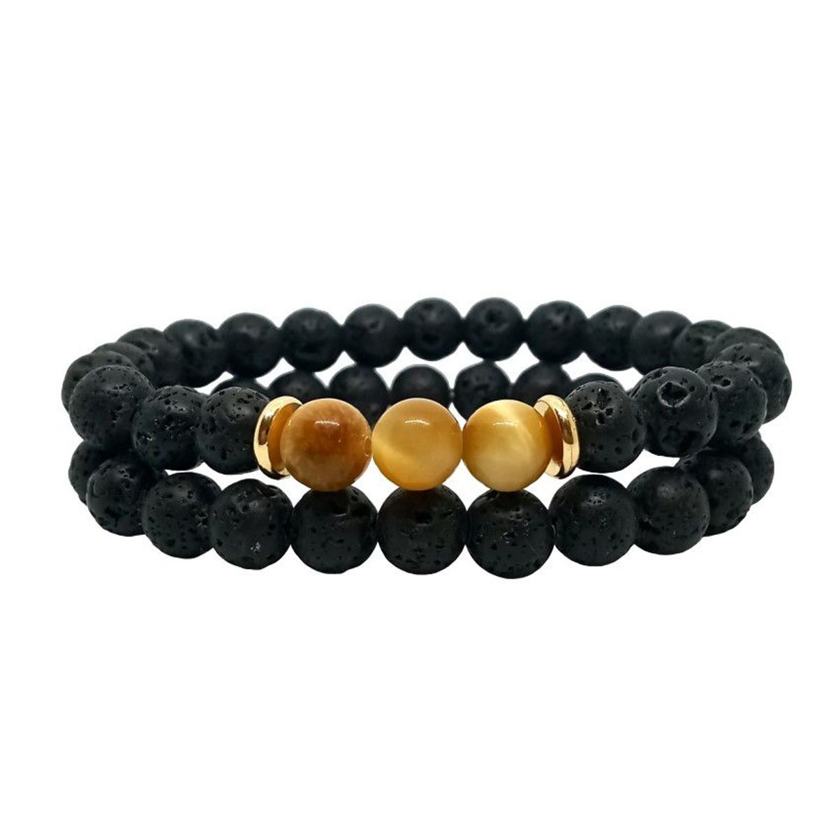 LUCYANA JOYAS Y ACCESORIOS - Juego de Pulsera para Hombre con Piedra Volcánica Lava y Ojo de Tigre