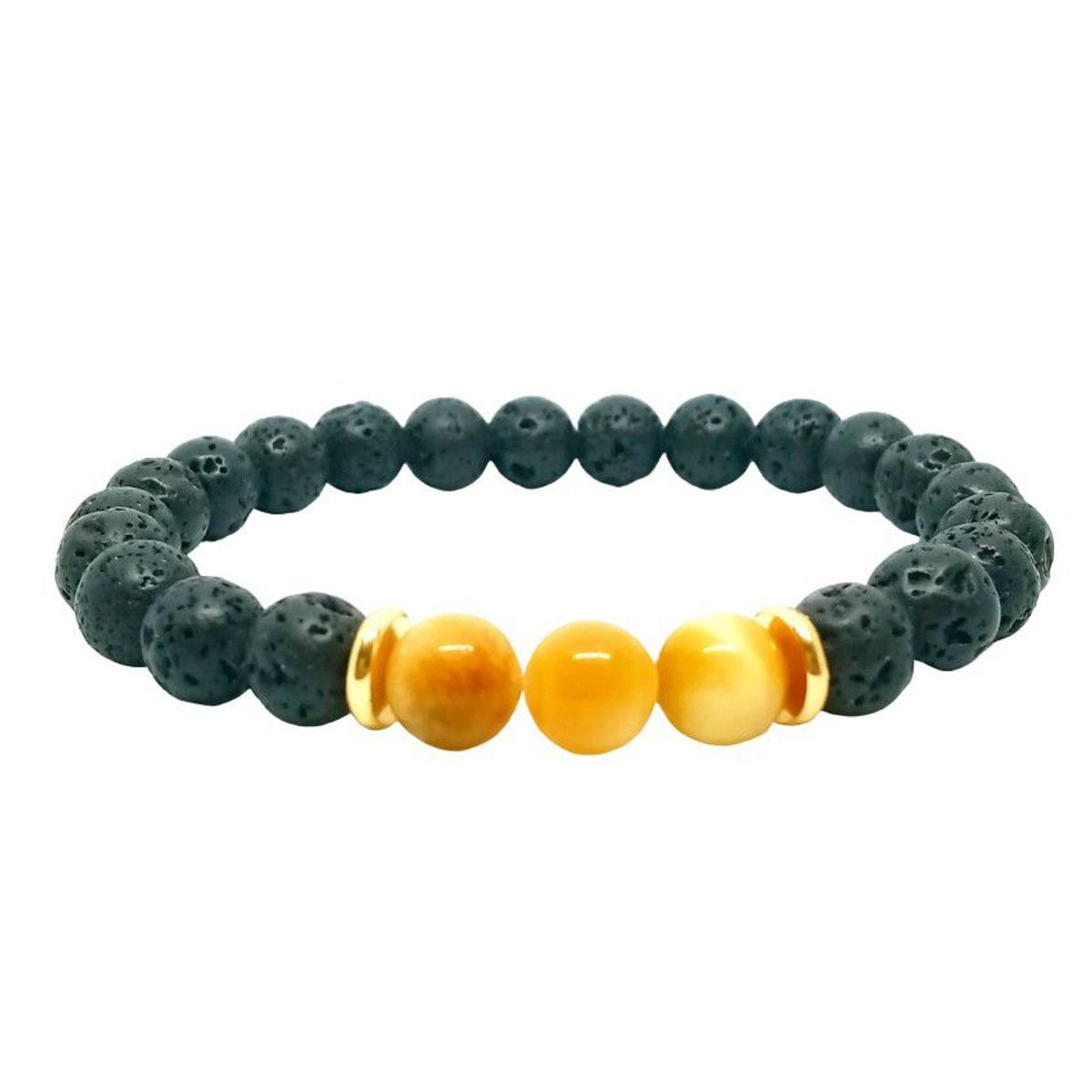 LUCYANA JOYAS Y ACCESORIOS - Juego de Pulsera para Hombre con Piedra Volcánica Lava y Ojo de Tigre