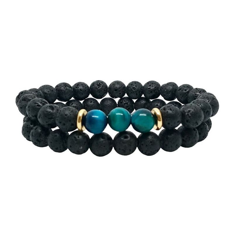 LUCYANA JOYAS Y ACCESORIOS - Juego de Pulsera para Hombre con Piedra Volcánica y Ojo de Tigre Azul