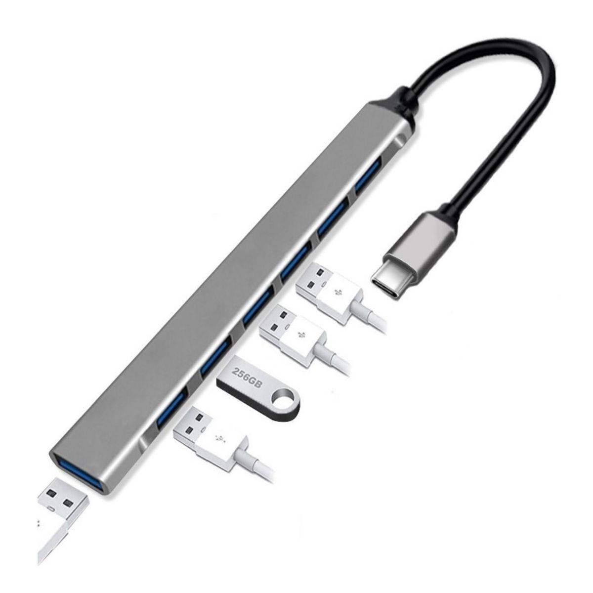OEM - Adaptador Hub Tipo C a USB 3.0  7 Puertos PC, Laptop, Android