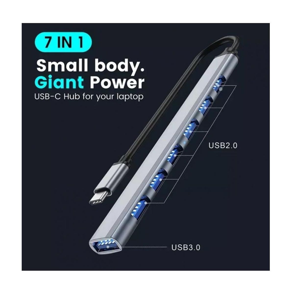 OEM - Adaptador Hub Tipo C a USB 3.0  7 Puertos PC, Laptop, Android