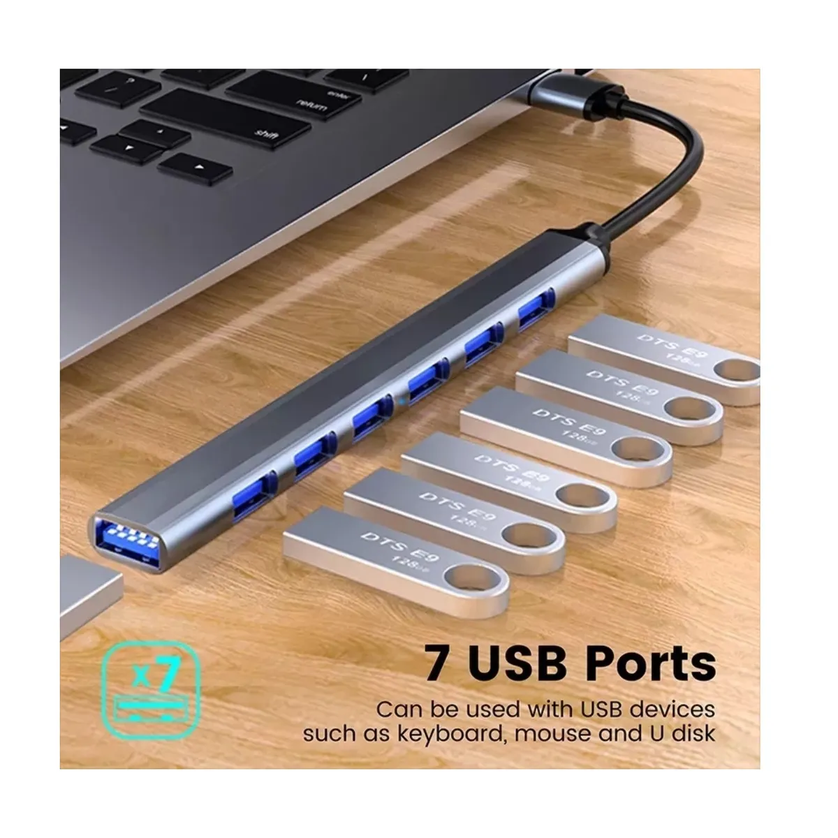 OEM - HUB USB 7 Puertos USB 3.0 de ALUMINIO para PC, Laptop y Android