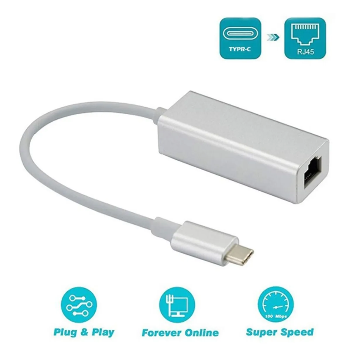 OEM - Adaptador de Red Tipo C a Rj45 Para Windows Mac - ALUMINIO