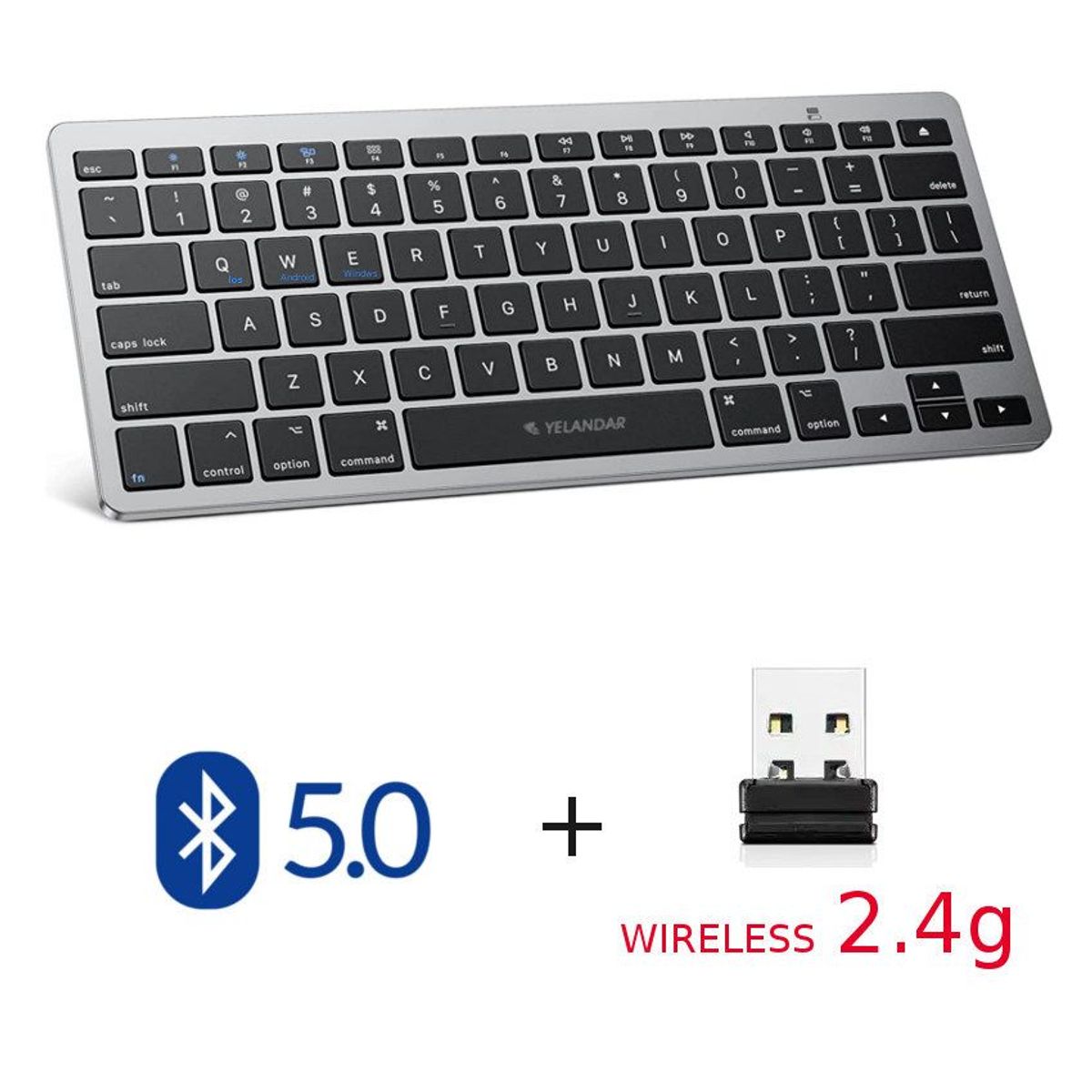 GENERICO - Teclado Inalambrico 2en1 bluetooth 5.0 2.4g Wireless mac ipad tablets