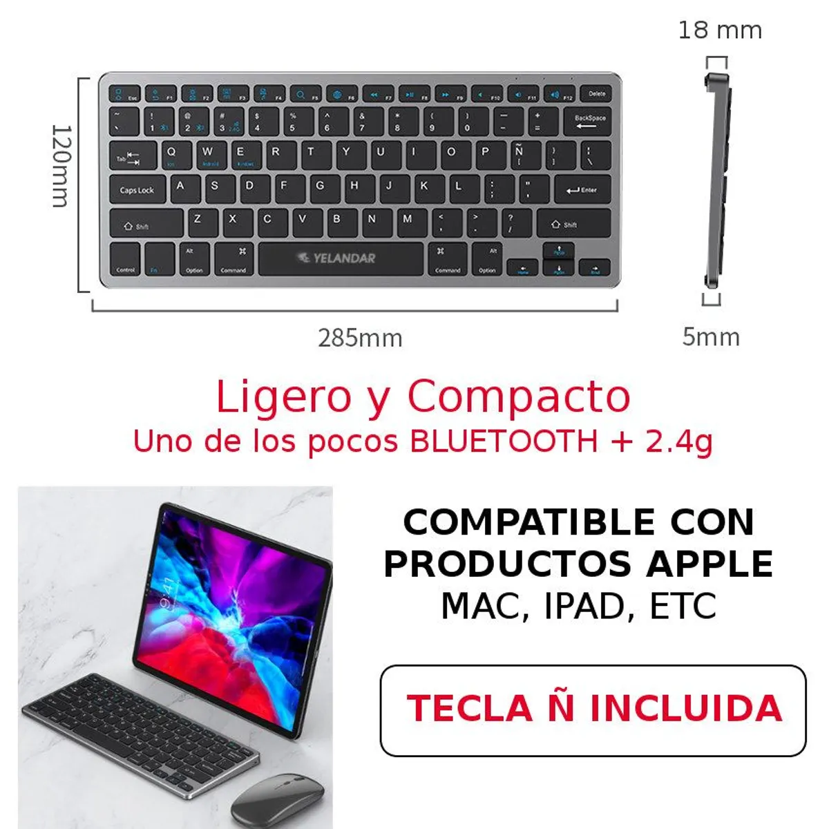 GENERICO - Teclado inalambrico conexion bluetooth  24g wireless mac smart tv